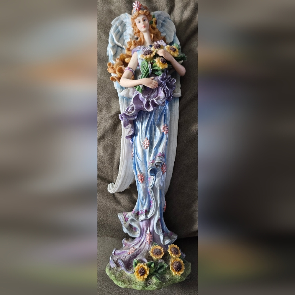 Vtg Lenox Four Seasons Pencil Angel Summer 13” Figurine Holding Sunflowers
